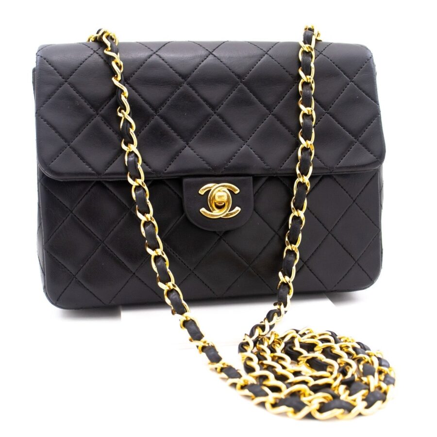CHANEL Mini Square Small Chain Shoulder Bag Crossbody Black Quilt k85 | Studio Nafay