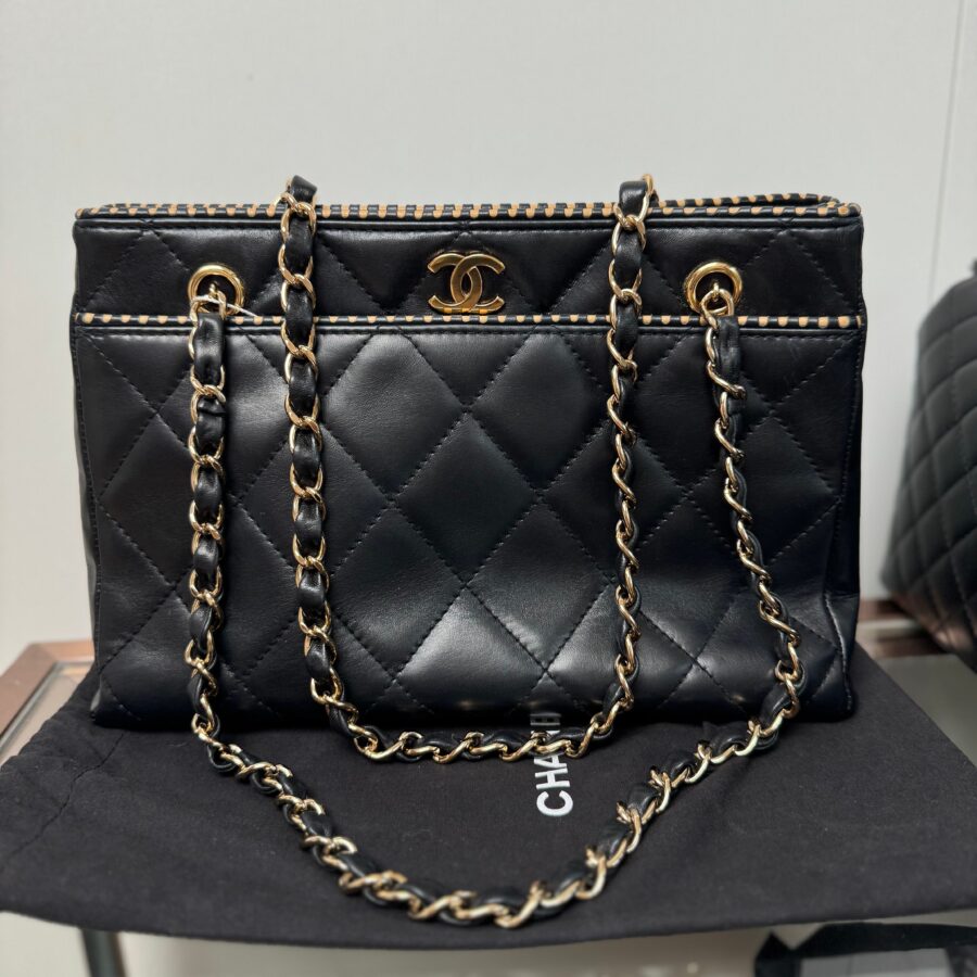 Chanel Perforated Edge Tote - Black Shoulder Bags, Handbags eal | Studio Nafay