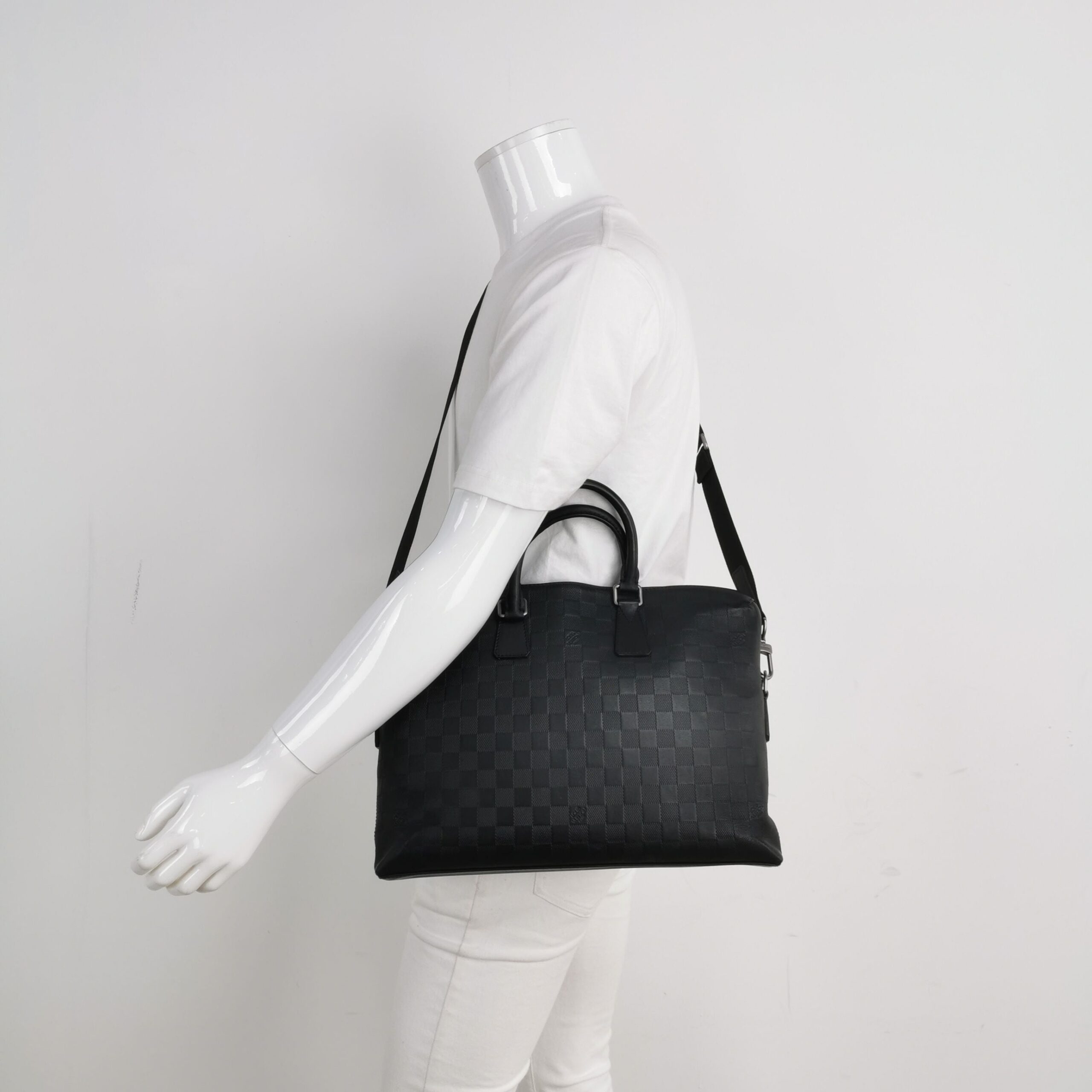 Louis Vuitton Porte-Documents Jour Leather Checkerboard Trim Briefcase Crossbody Shoulder Bag 24122778998260