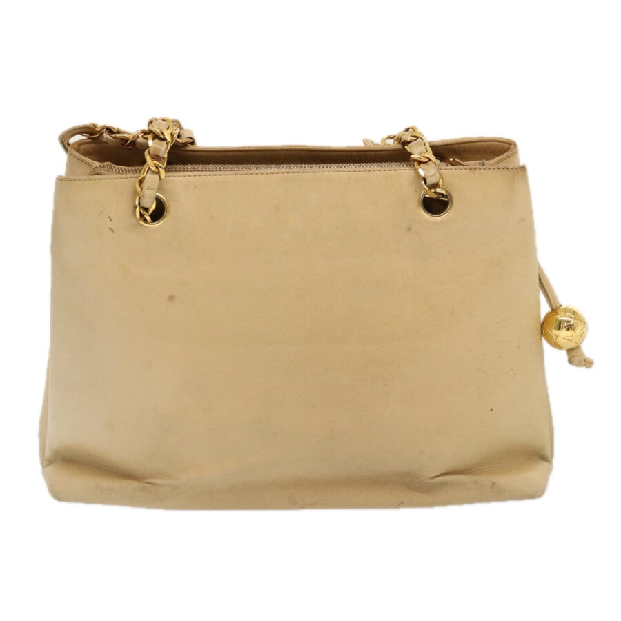 CHANEL Chain Tote Bag Leather Beige CC Auth 69975A | Studio Nafay