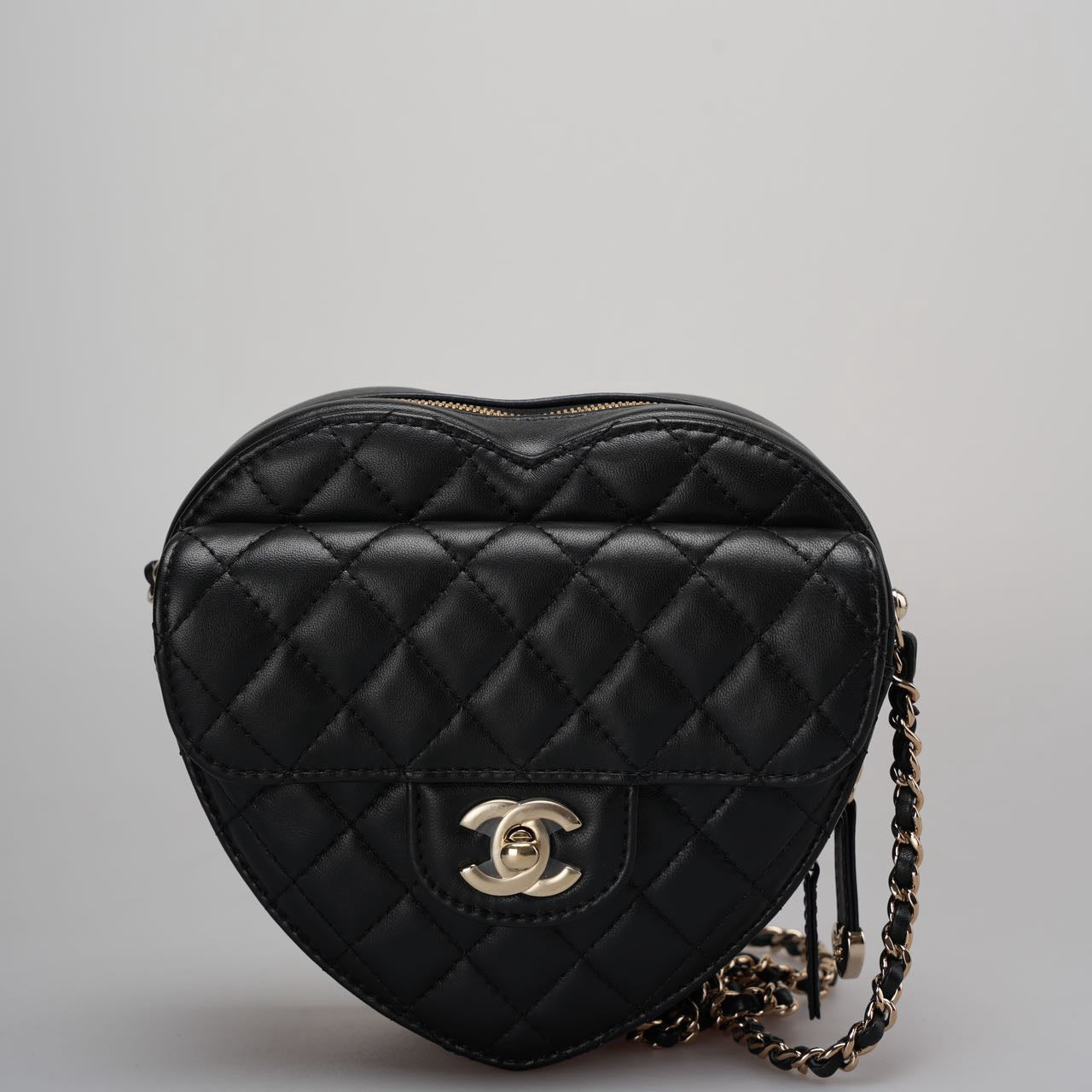 Chanel Large Heart Bag In Black Quilted Lambskin Leather