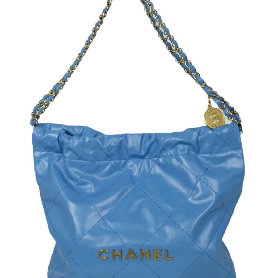 Chanel Blue Leather Quilted Chanel 22 Tote Bag | Studio Nafay