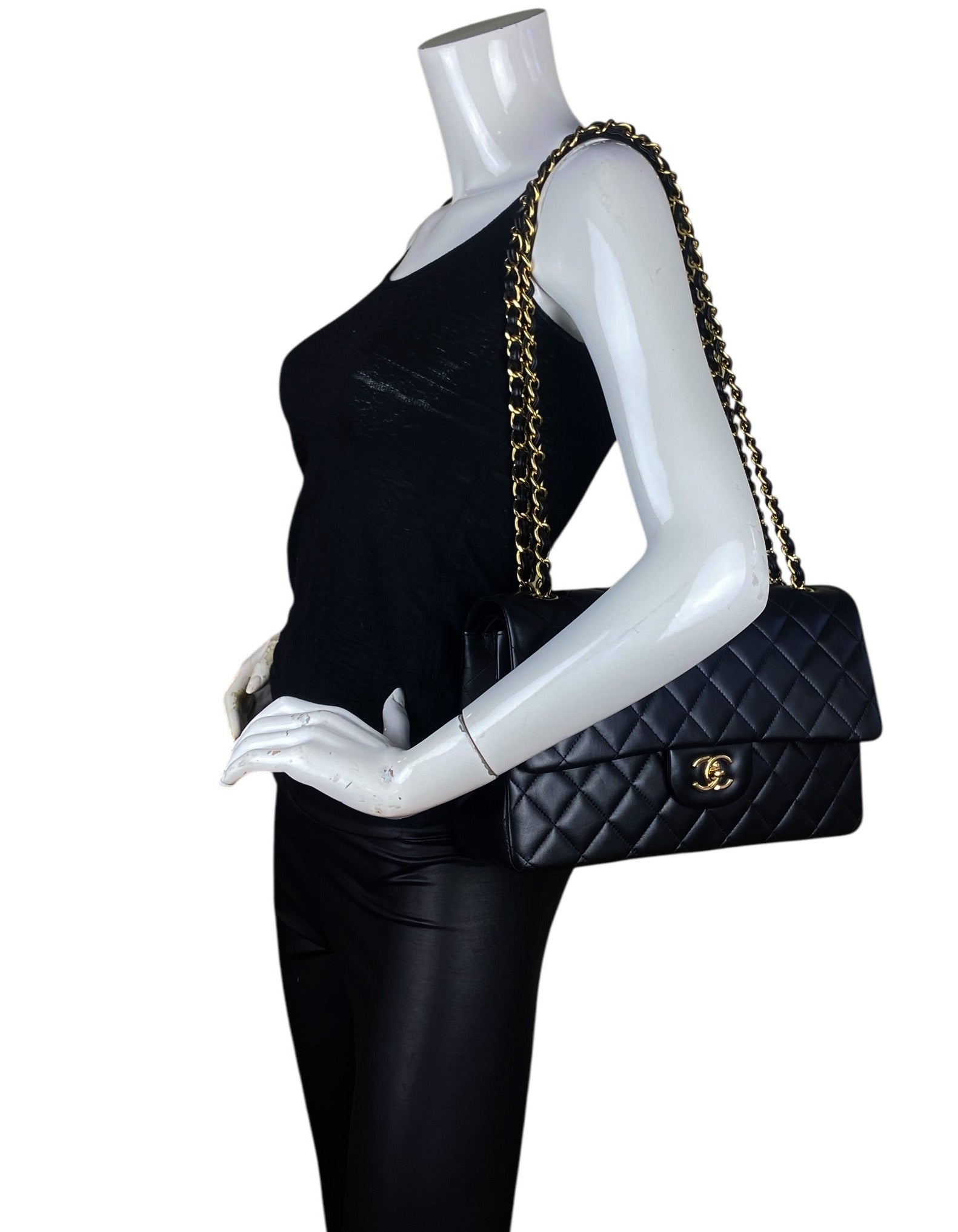 Chanel Black Lambskin Double Flap Jumbo Bag GHW