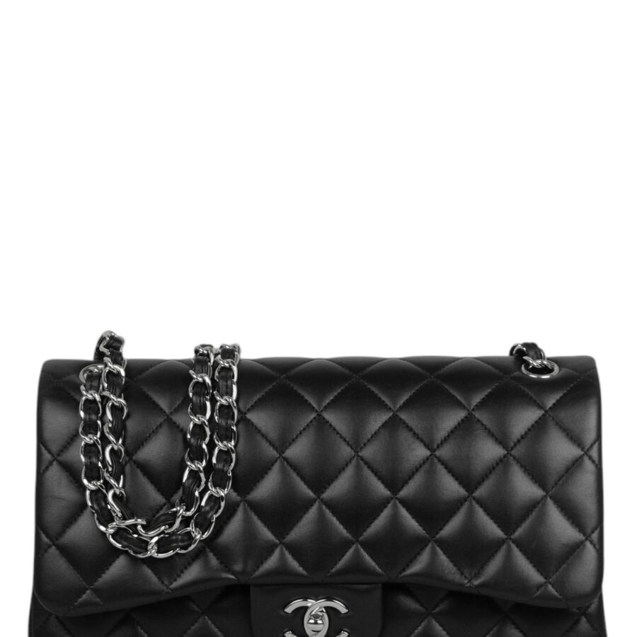Chanel Black Lambskin Leather Double Flap Jumbo Bag | Studio Nafay