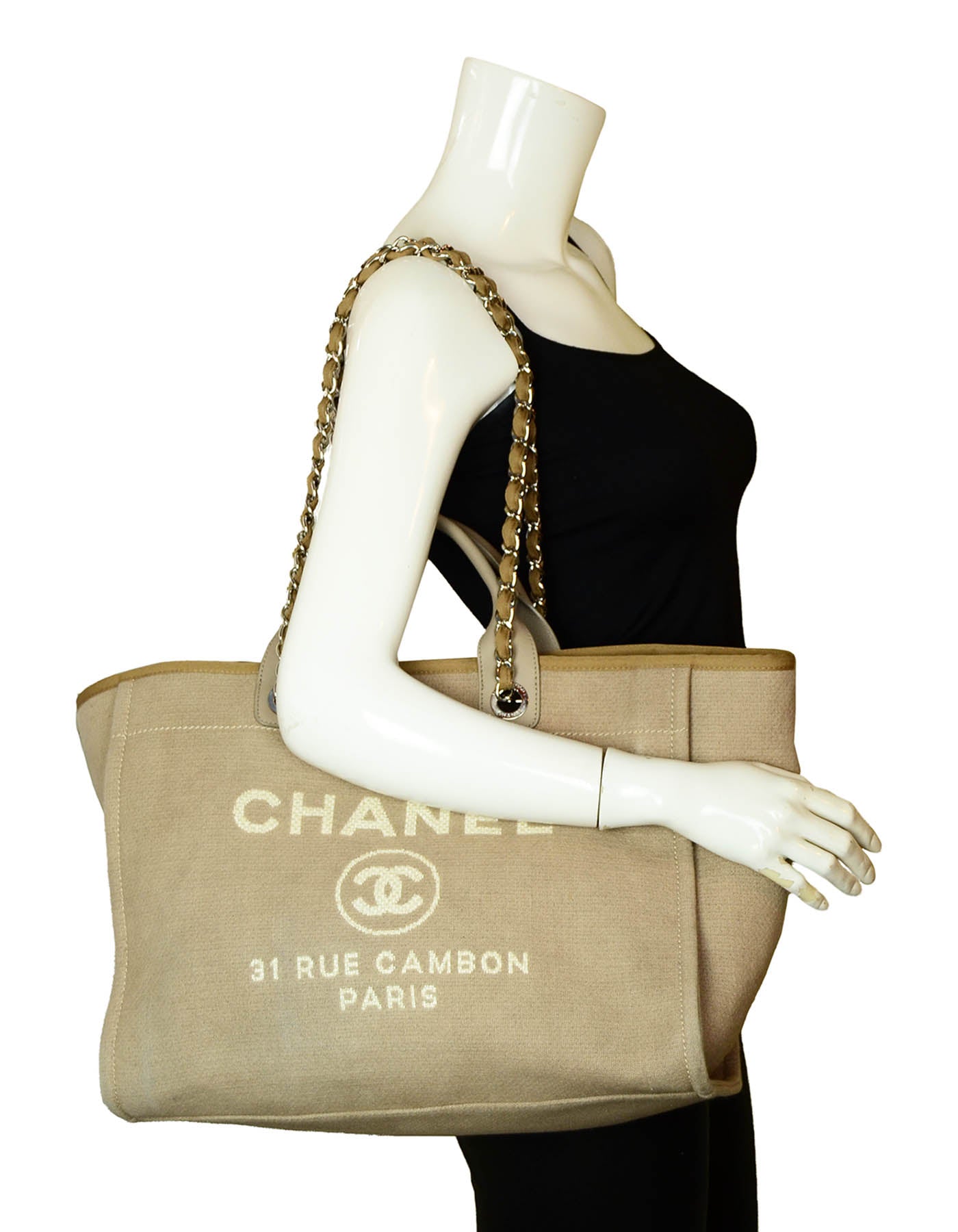 Chanel Ecru Beige Canvas Medium Deauville Tote Bag