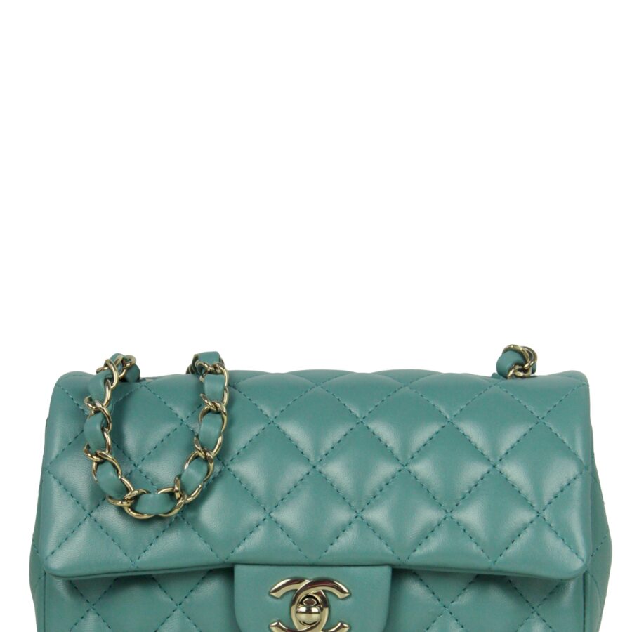 Chanel Seafoam Green Lambskin Quilted Rectangular Mini Flap Bag | Studio Nafay