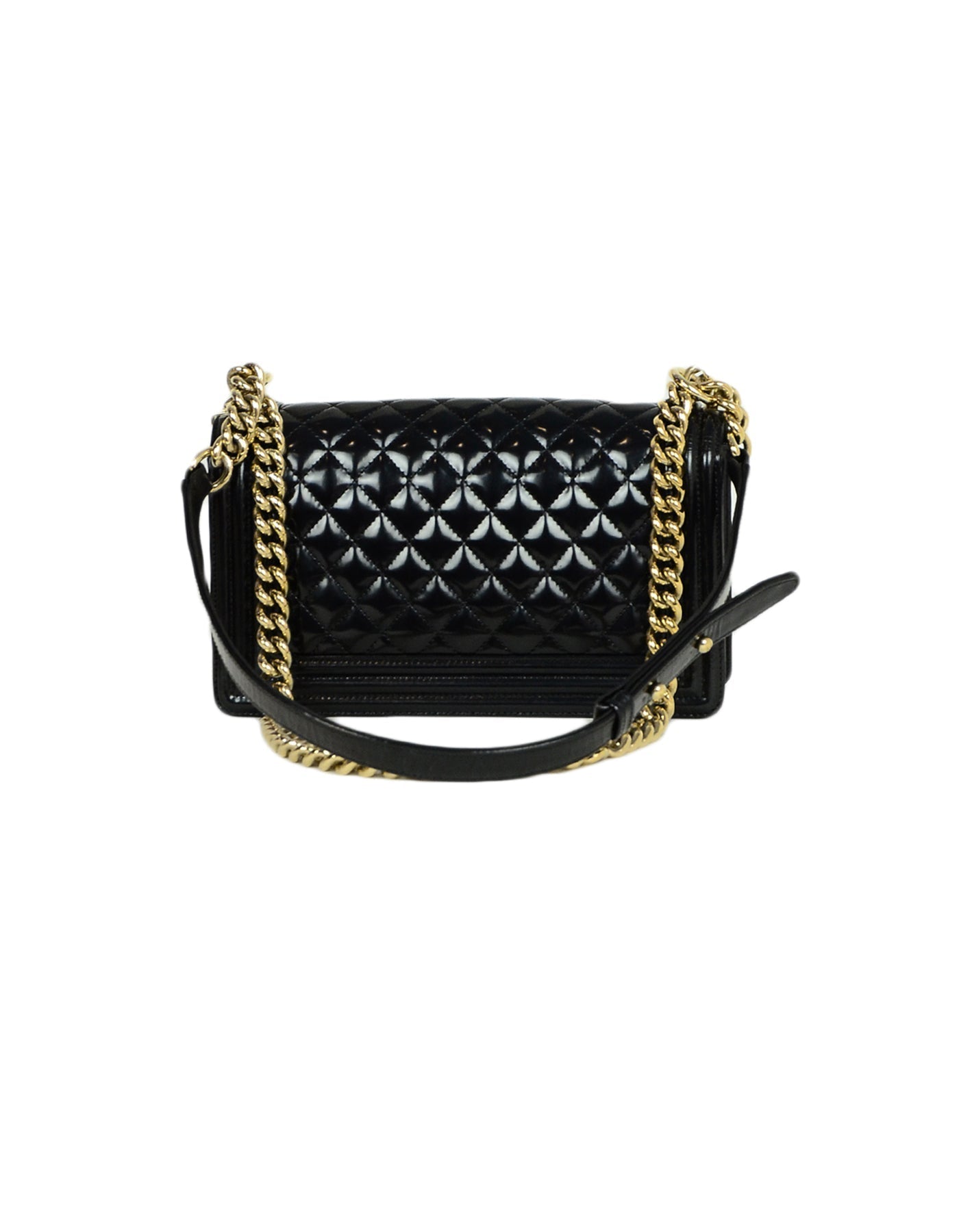 Chanel - Black Glazed Calfskin Quilted Leather Medium Boy Bag - Product Image 4