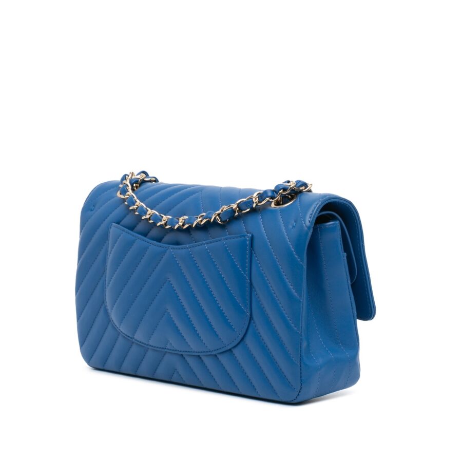 Blue Chanel Medium Classic Chevron Lambskin Double Flap Shoulder Bag | Studio Nafay