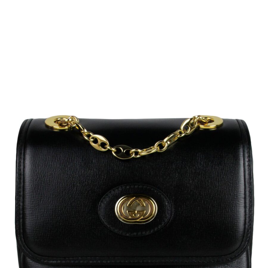 Gucci Black Leather GG Mini Marina Chain Shoulder Bag | Studio Nafay