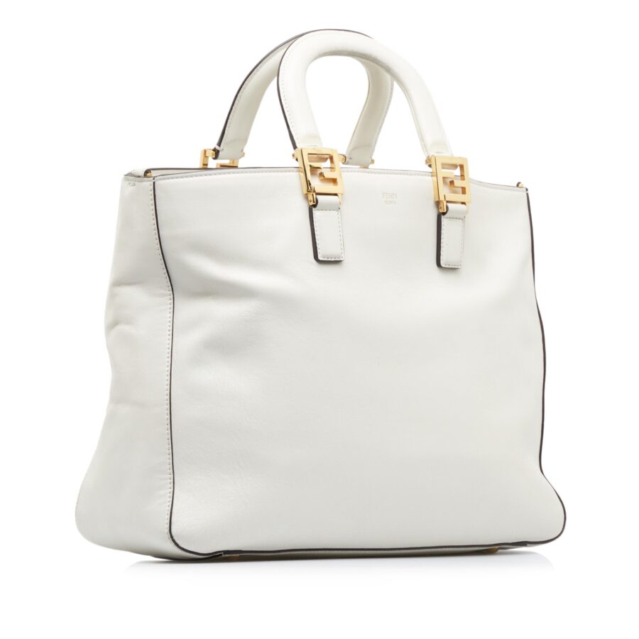 White Fendi Medium Glacier FF Tote Satchel | Studio Nafay