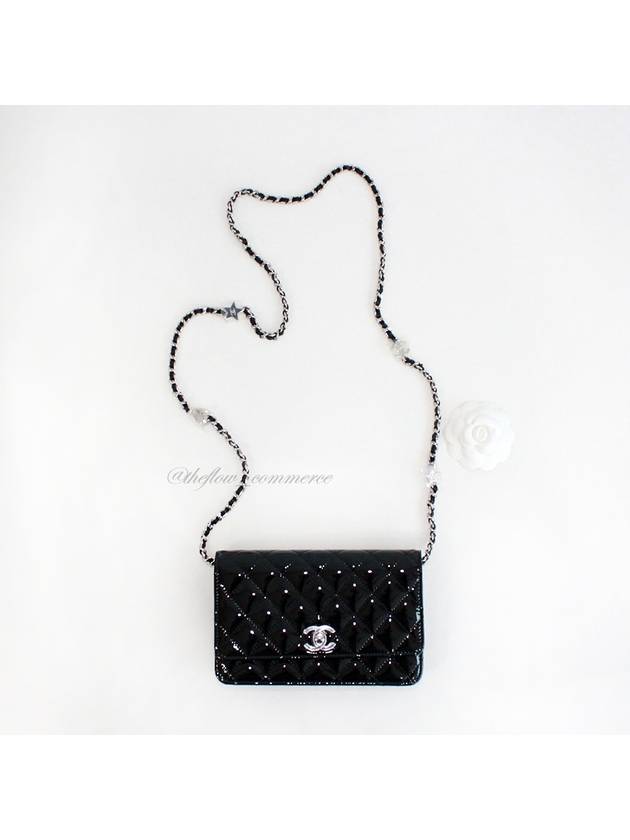CC Logo Charm Chain Leather Cross Bag Black Chanel