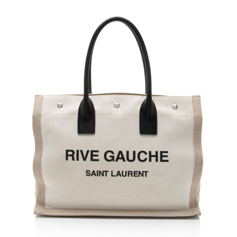 Saint Laurent Canvas Calfskin Rive Gauche Small Tote | Studio Nafay