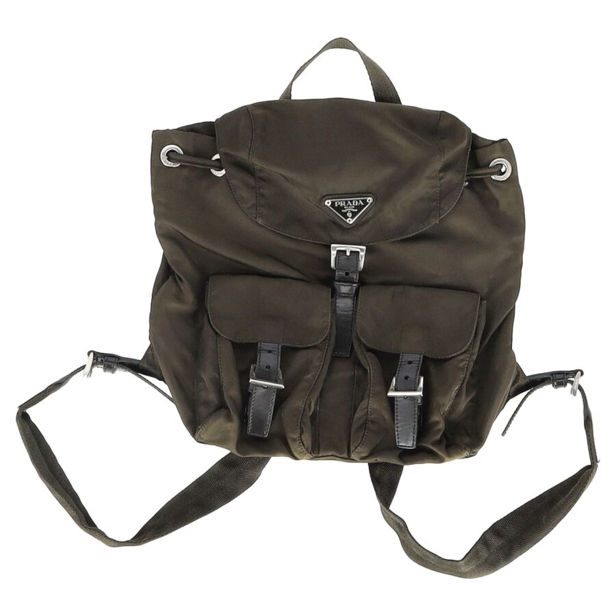 Prada Nylon Vela Backpack in Olive Green Nylon And Leather | Studio Nafay