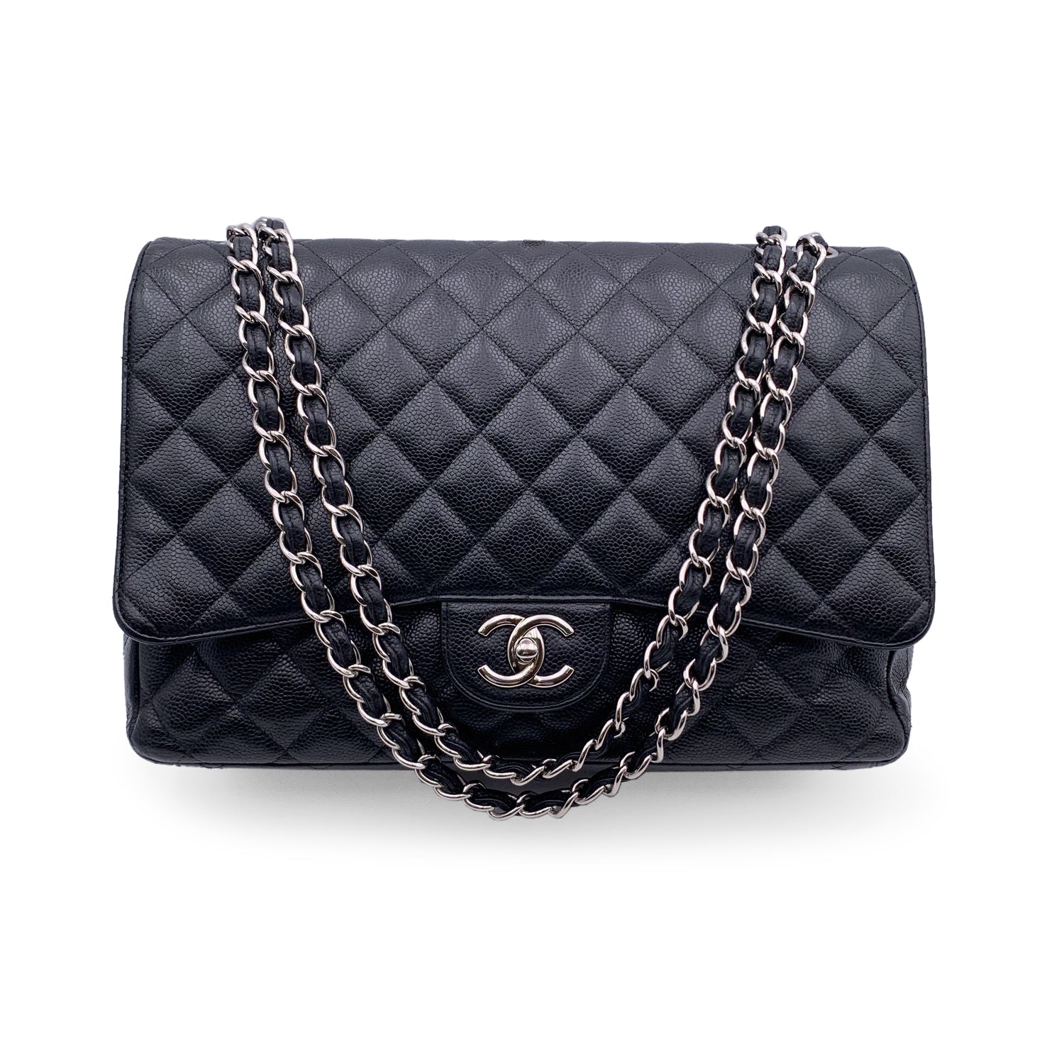 CHANEL Black Quilted Caviar Maxi Timeless Classic 2 55 Double Flap Bag