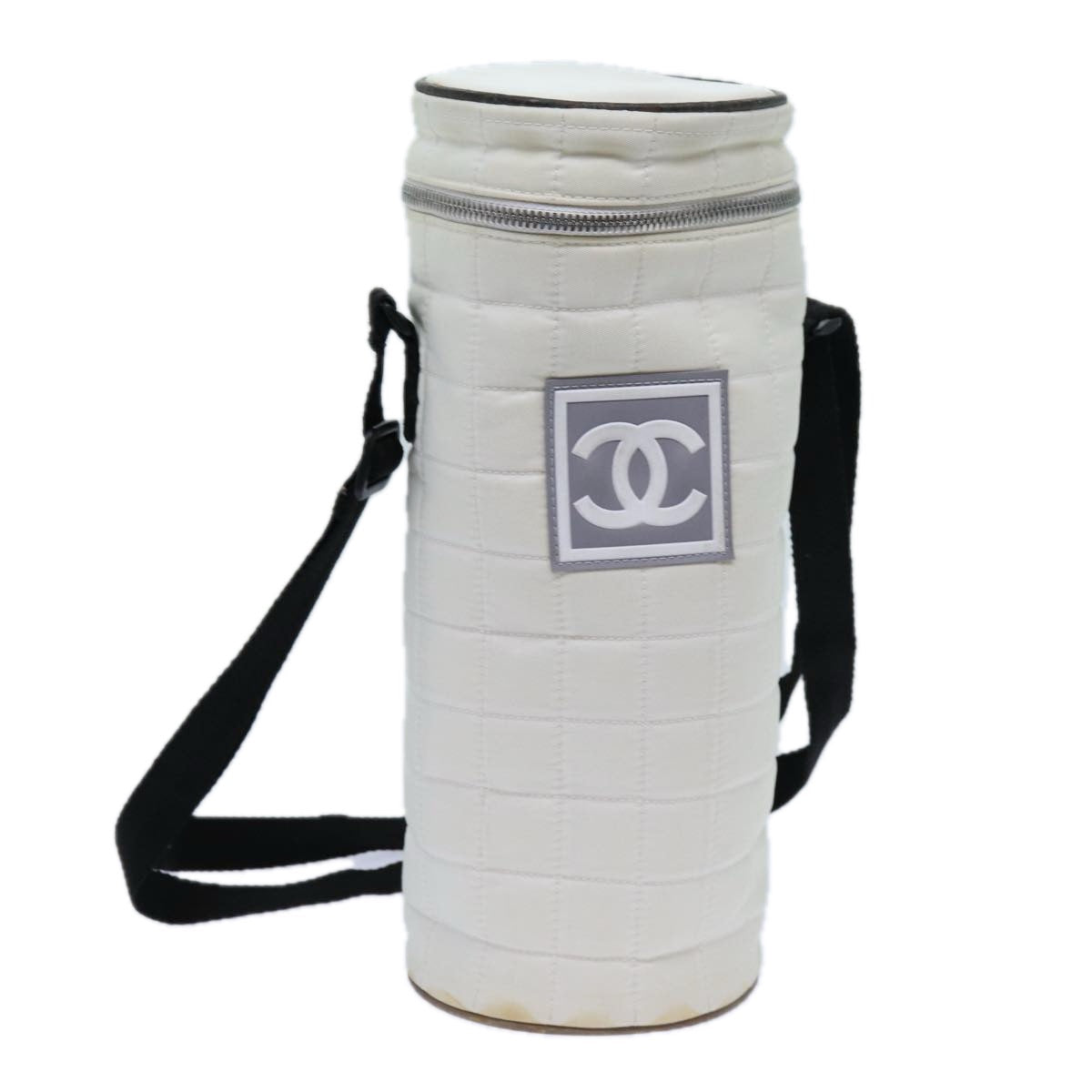 CHANEL Choco Bar Sports Line Shoulder Bag Nylon White CC Auth 70955