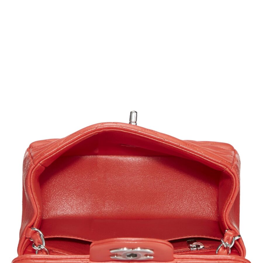 Chl, Red Quilted Lambskin Classic Square Flap Mini, Red | Studio Nafay