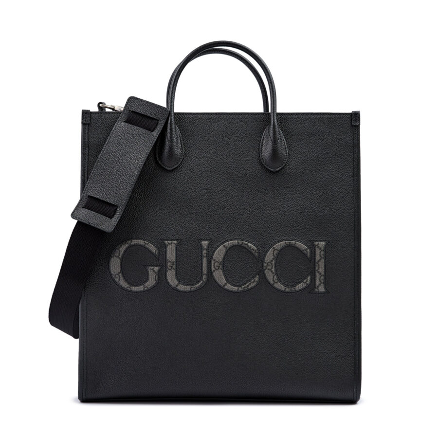 Gucci Black Leather Logo Medium Tote Bag | Studio Nafay