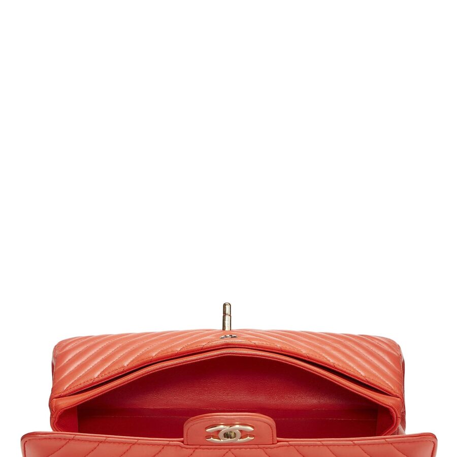 Chl, Orange Chevron Lambskin Classic Double Flap Medium, Black | Studio Nafay
