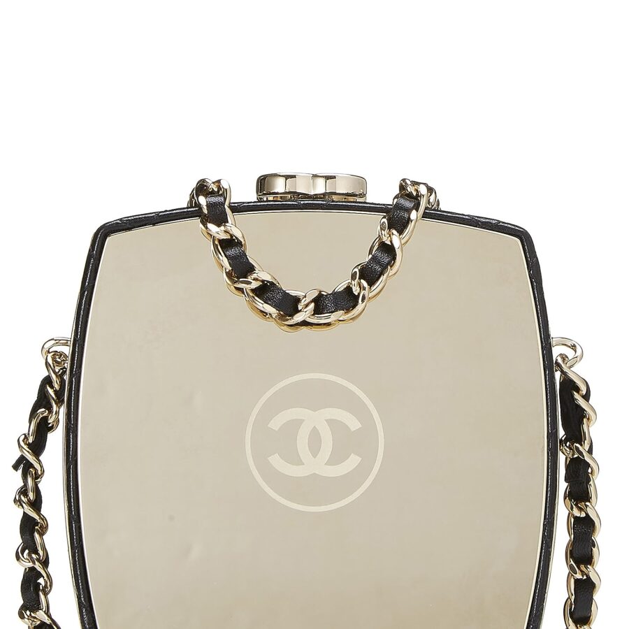 Chanel, Black Lambskin Powder Clutch On Chain, Black | Studio Nafay