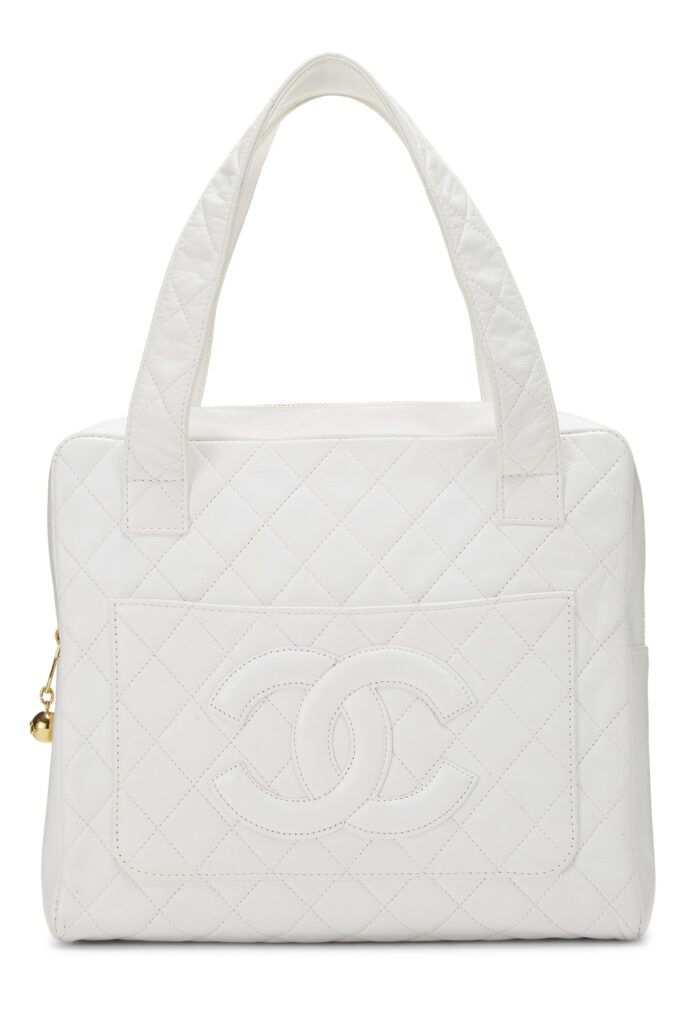 Chanel, White Quilted Lambskin Top Handle Tote Mini, White | Studio Nafay