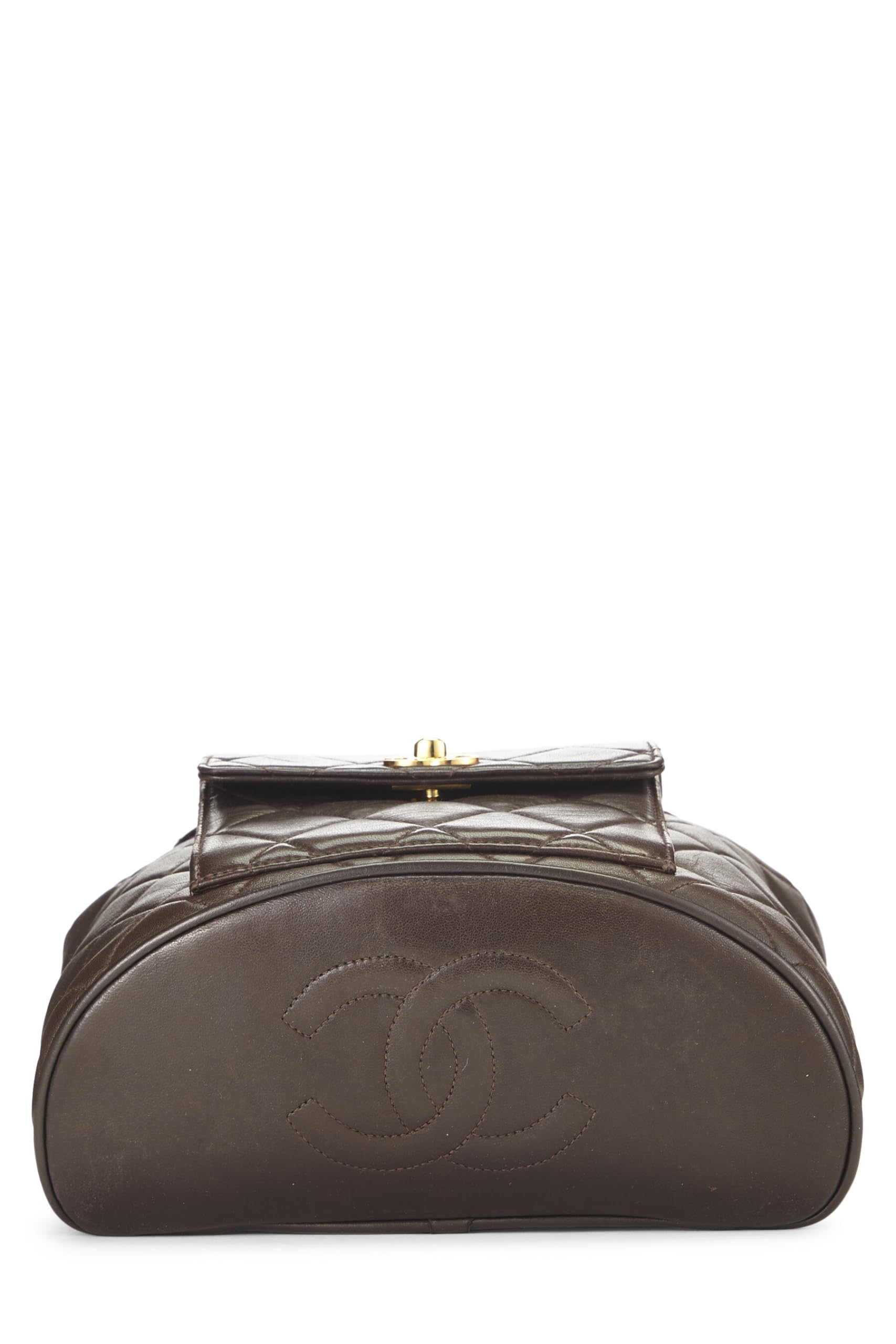 Chl, Brown Quilted Lambskin ‘CC’ Classic Backpack Small, Brown