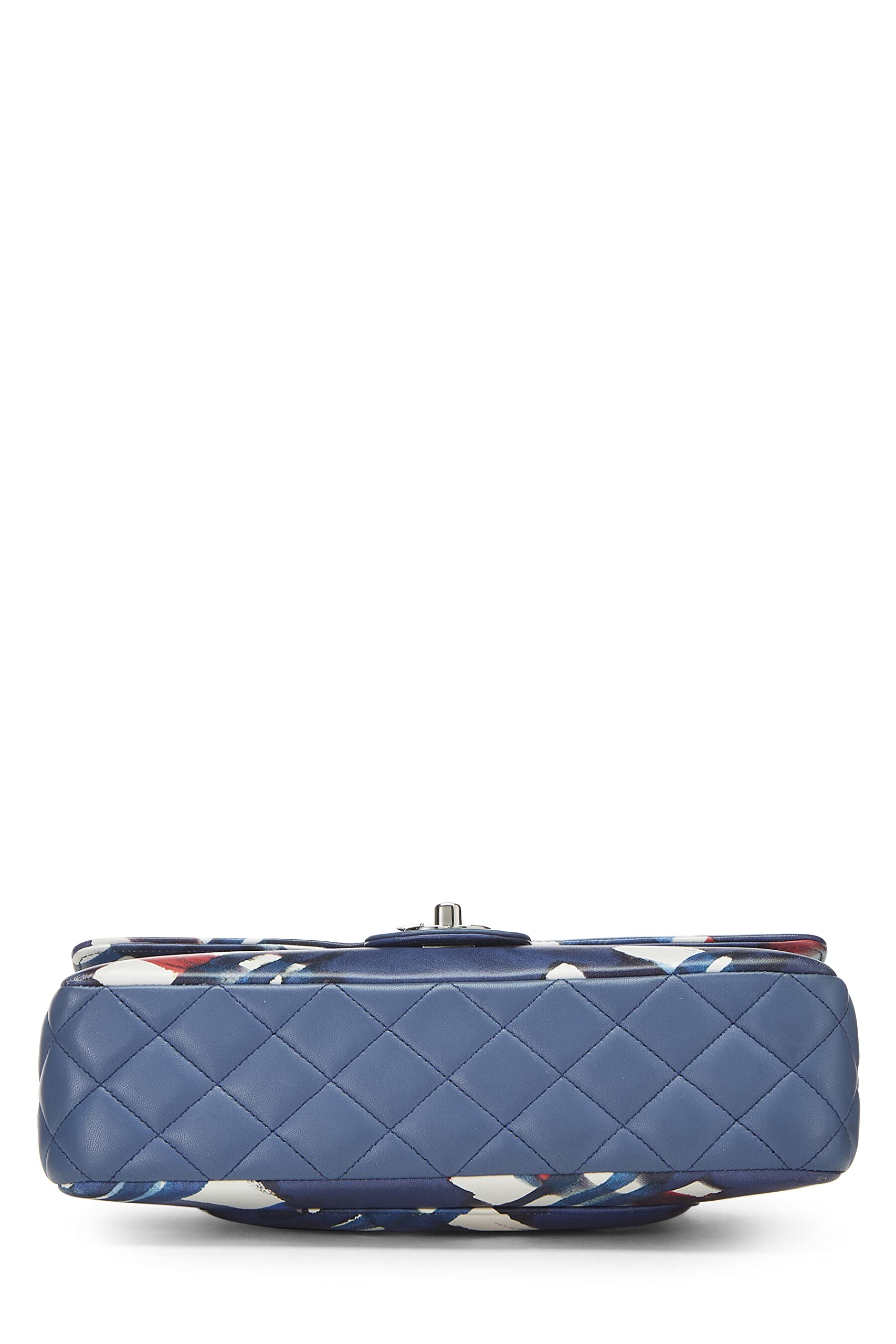 Chl, Blue & Red Calfskin Airline Classic Double Flap Medium, Blue