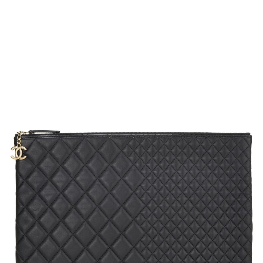 Chanel, Black Quilted Lambskin O Case Zip Pouch Large, Black | Studio Nafay
