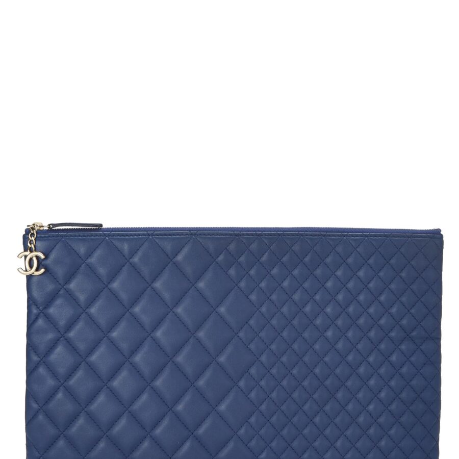 Chanel, Blue Quilted Lambskin Pouch Large, Blue | Studio Nafay