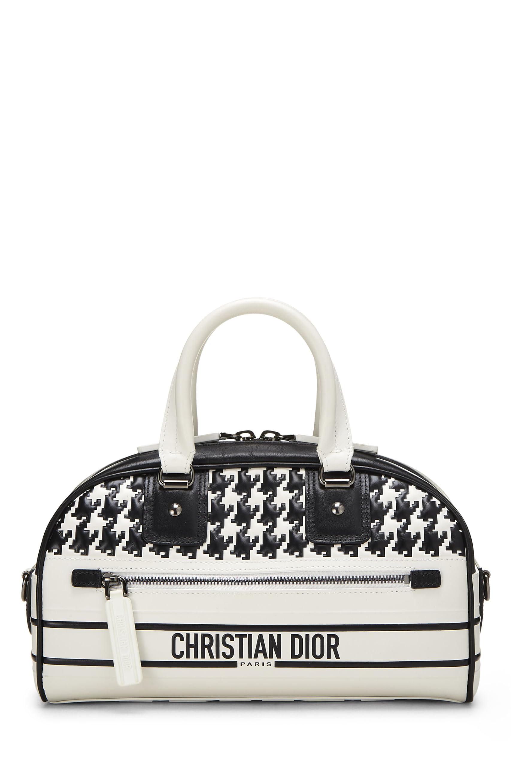 Dior, White & Black Leather Vibe Bowling Bag Small, White