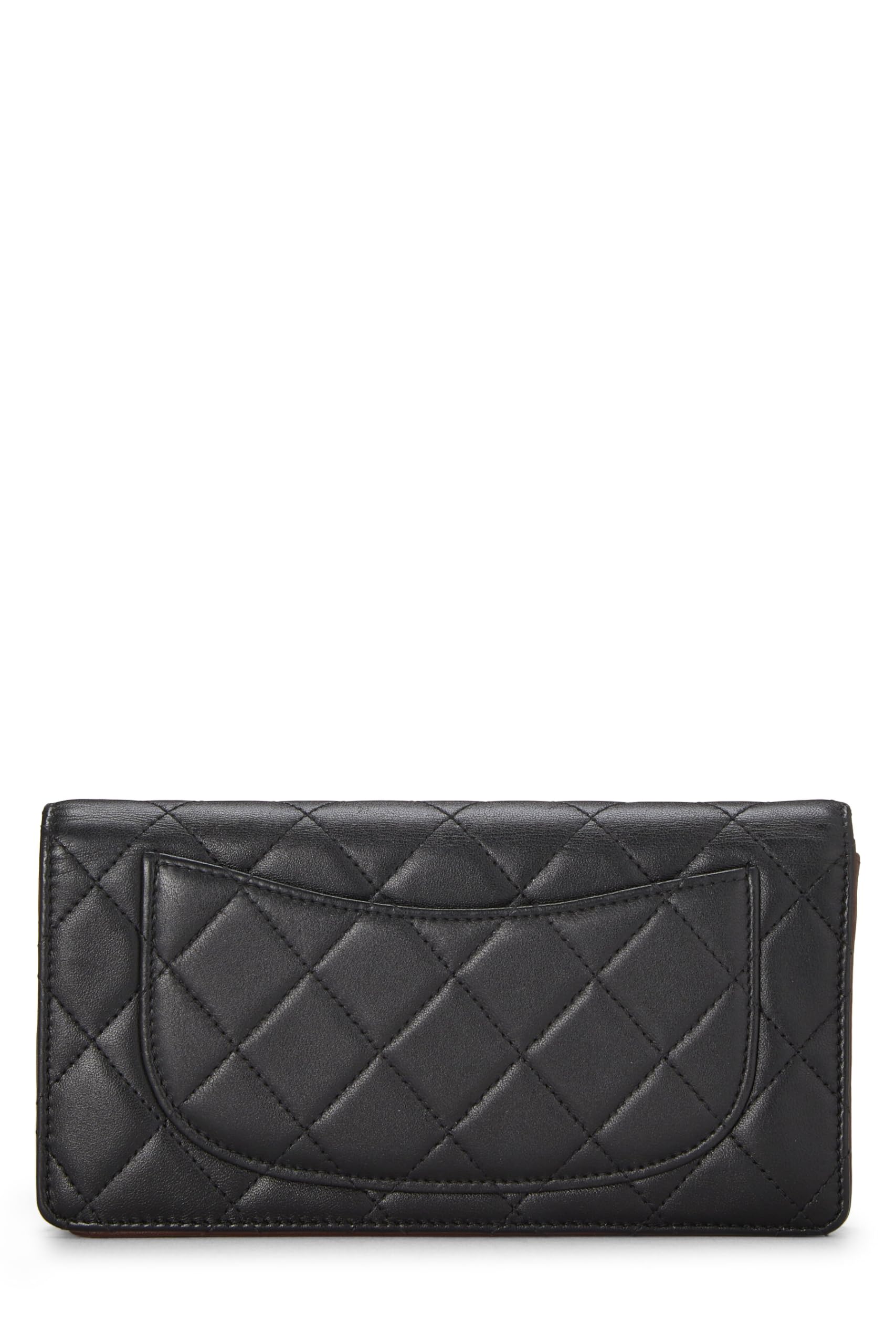 Chl, Black Quilted Lambskin Classic Long Flap Wallet, Black
