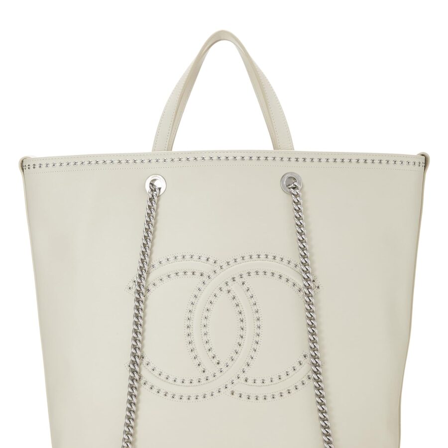 Chanel, White Calfskin Coco Eyelet Shopping Tote Large, White | Studio Nafay