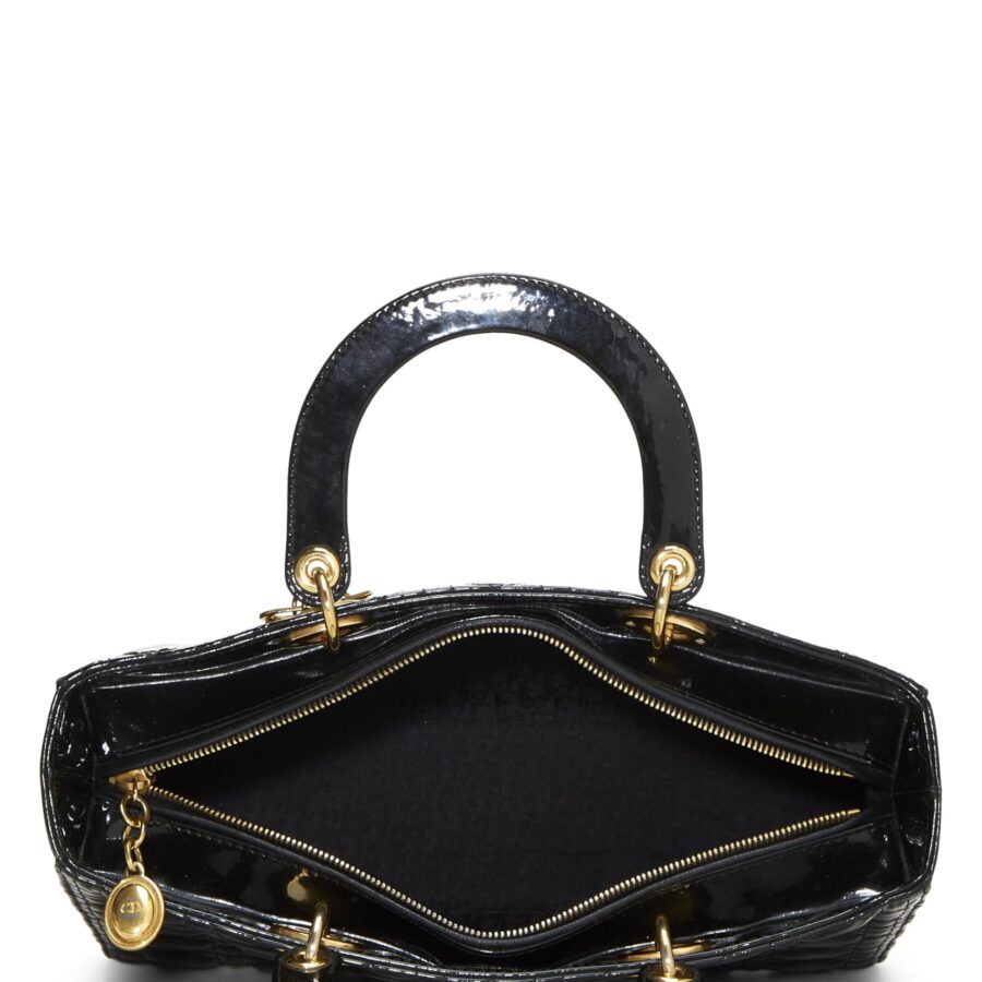 Dior, Black Cannage Patent Leather Lady Dior Large, Black | Studio Nafay