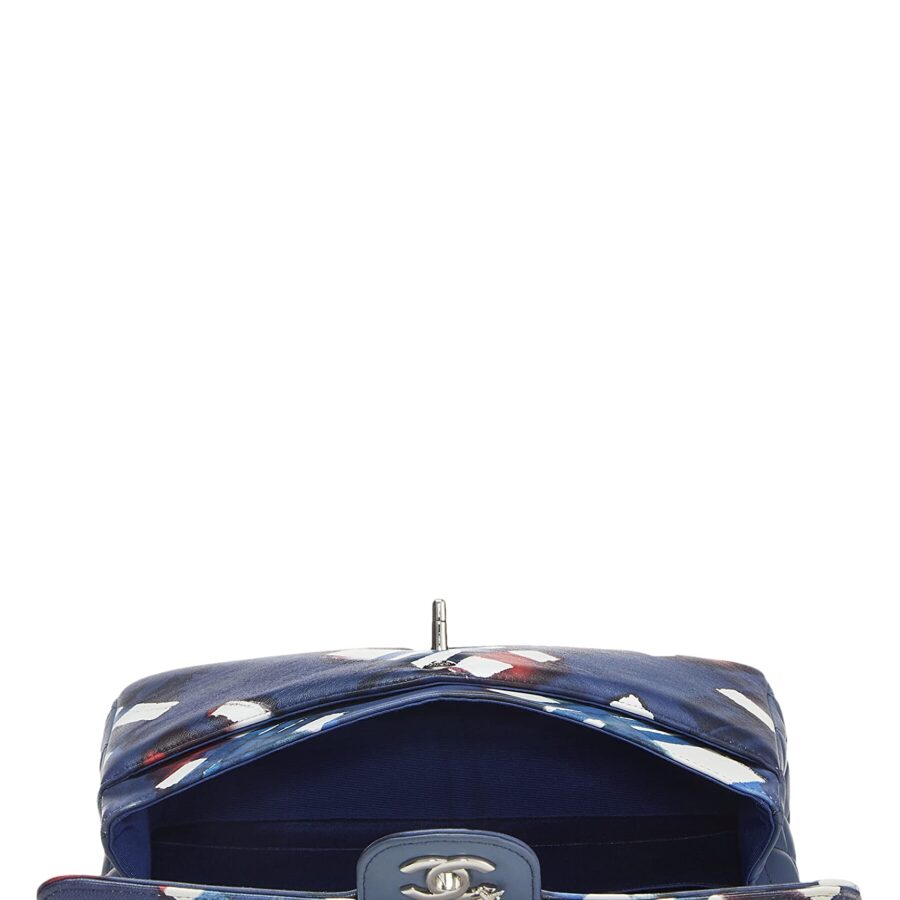 Chl, Blue & Red Calfskin Airline Classic Double Flap Medium, Blue | Studio Nafay