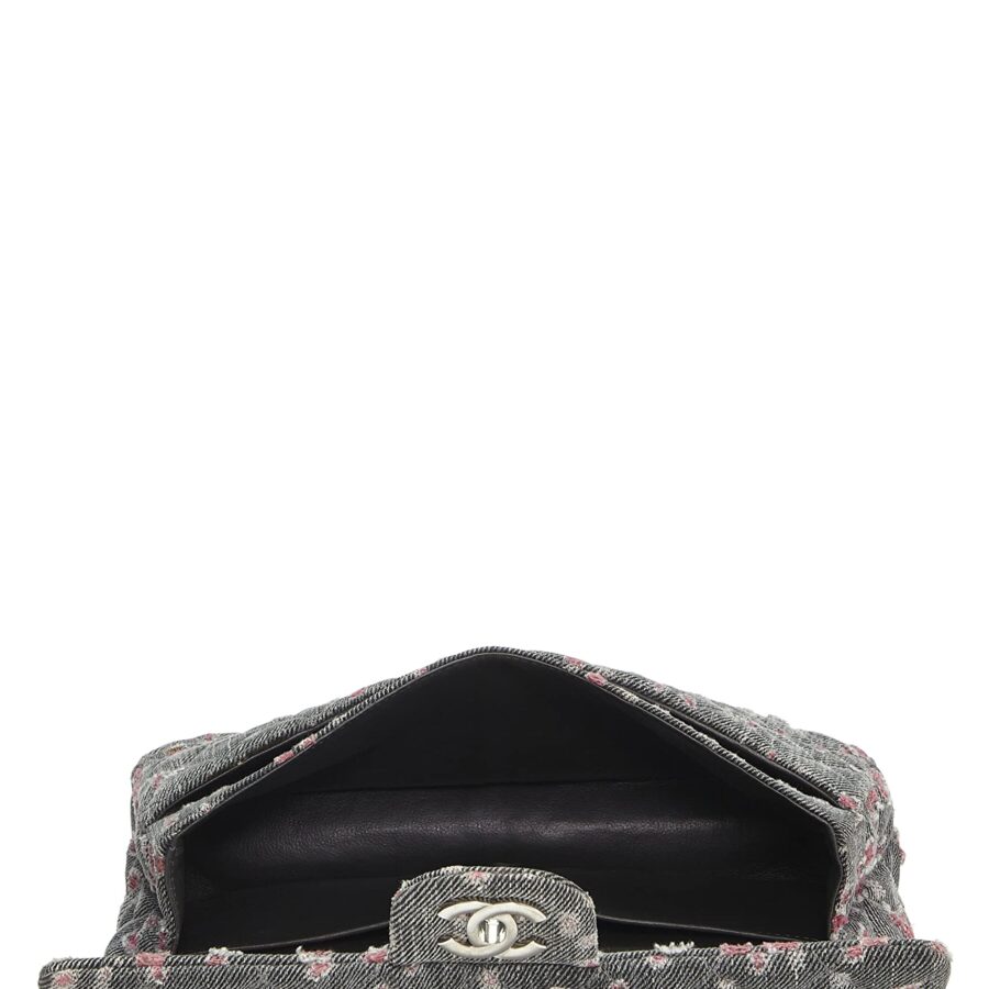 Chl, Grey & Pink Distressed Denim Classic Double Flap Medium, Pink | Studio Nafay