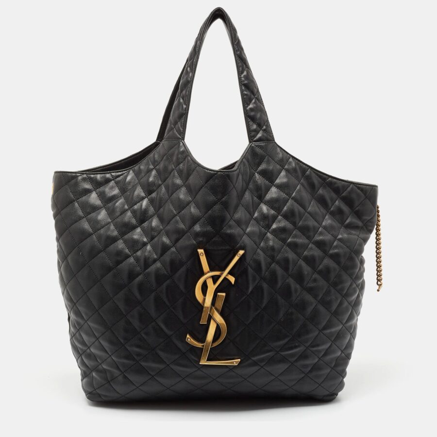 Saint Laurent Black Quilted Leather Maxi Icare Shopping Tote | Studio Nafay