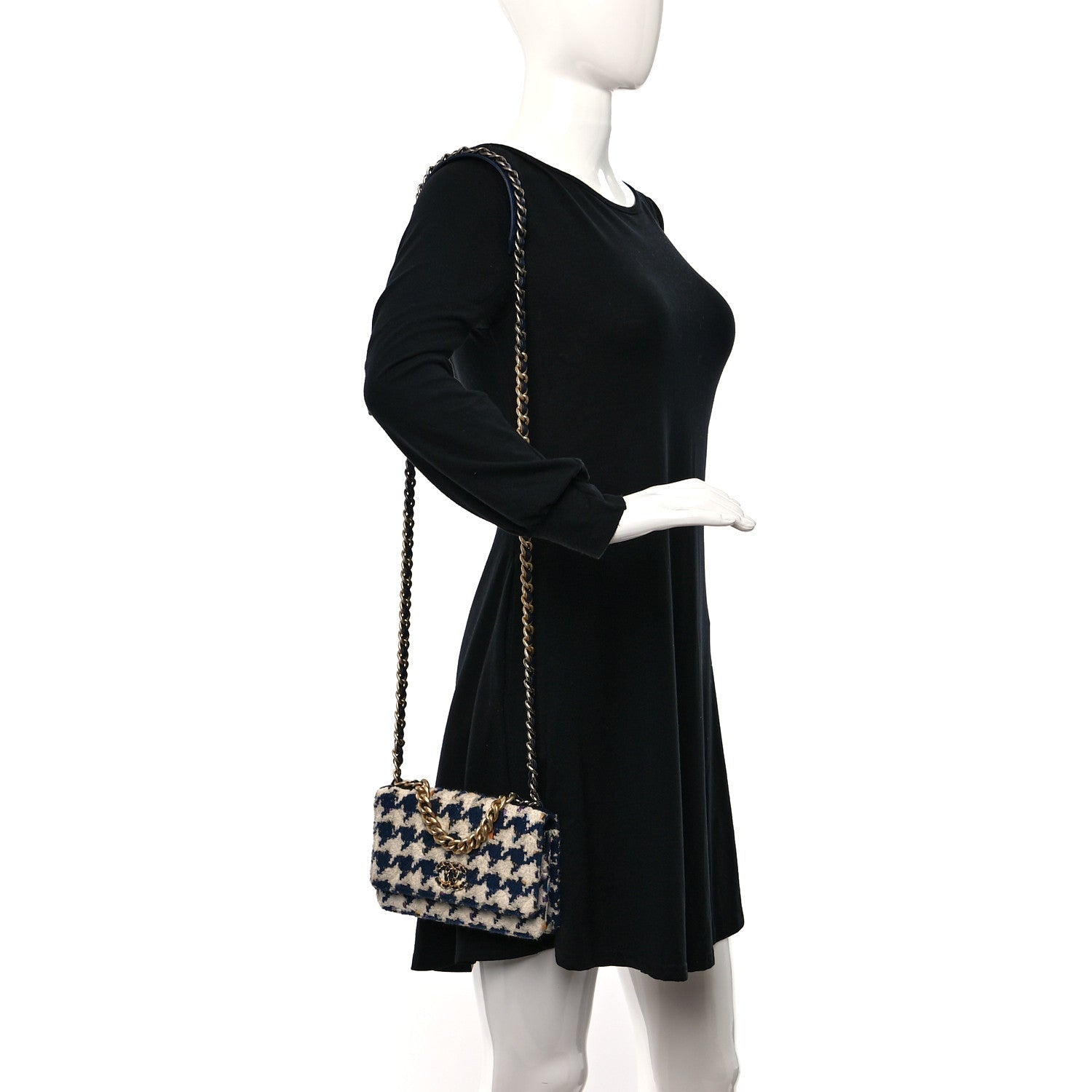 Tweed Quilted Chanel 19 Wallet On Chain WOC Ecru Navy Blue Multicolor Crossbody