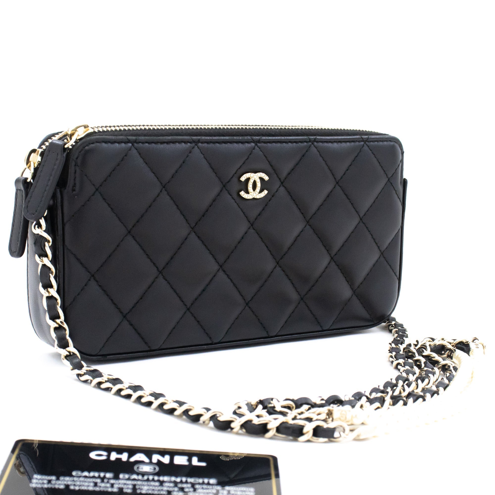 Chanel Wallet On Chain Lambskin Black Crossbody Bag 2