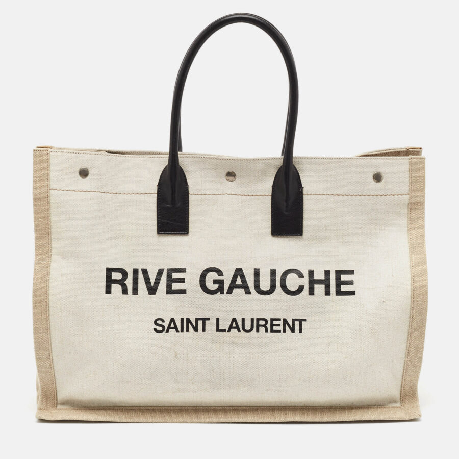 Saint Laurent Two Tone Beige Canvas Large Rive Gauche Tote | Studio Nafay