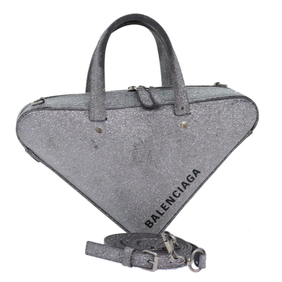 BALENCIAGA Triangle Duffle XS Hand Bag Leather 2way Silver 531048 Auth 74610 | Studio Nafay