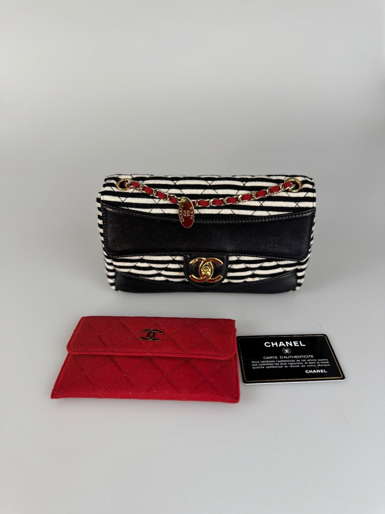 Chanel Sailor bag Blue striped mini rectangle Classic single flap shoulder bag