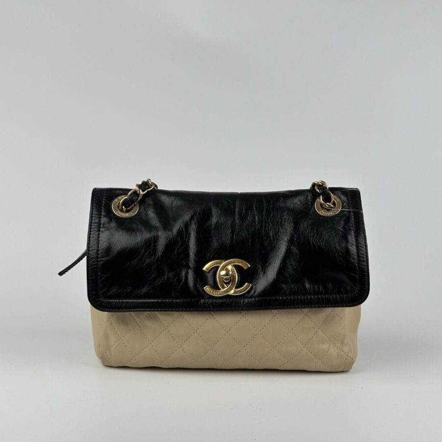 Chanel Medium Flap Bag Black Beige Cream Leather MR | Studio Nafay