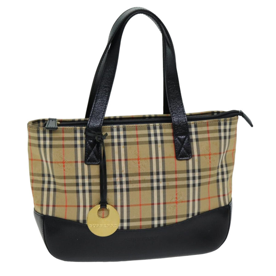 Burberry Nova Check Hand Bag Canvas Black Auth 77803 | Studio Nafay