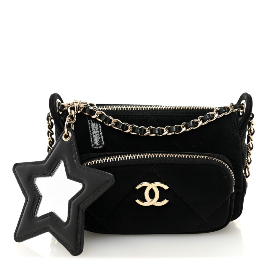 Velvet Effect Nylon Shiny Crumpled Calfskin Mini Quilted Chanel 25 Clutch With Chain Black | Studio Nafay