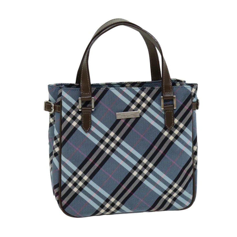 Burberry Nova Check Blue Label Hand Bag Nylon Light Blue Brown Auth 78854 | Studio Nafay