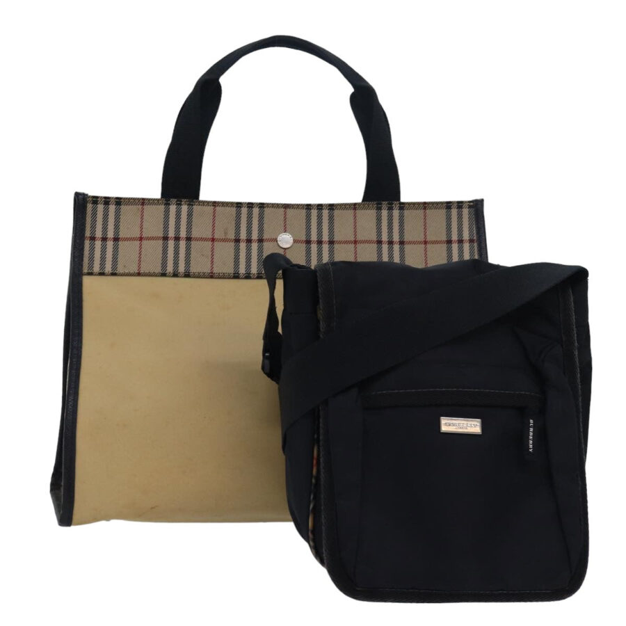 Burberry Nova Check Hand Bag Nylon 2Set Beige Black Auth 79786 | Studio Nafay