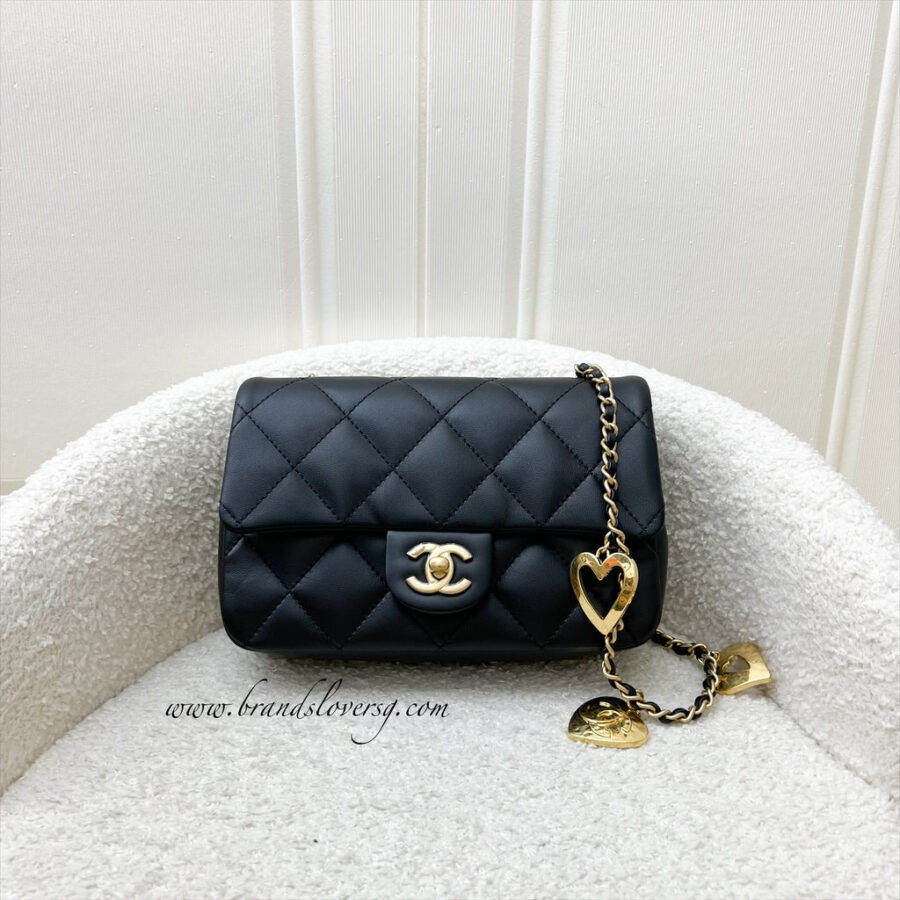 Chanel 22B Small Flap Bag with Heart Charms in Black Lambskin and AGHW | Studio Nafay