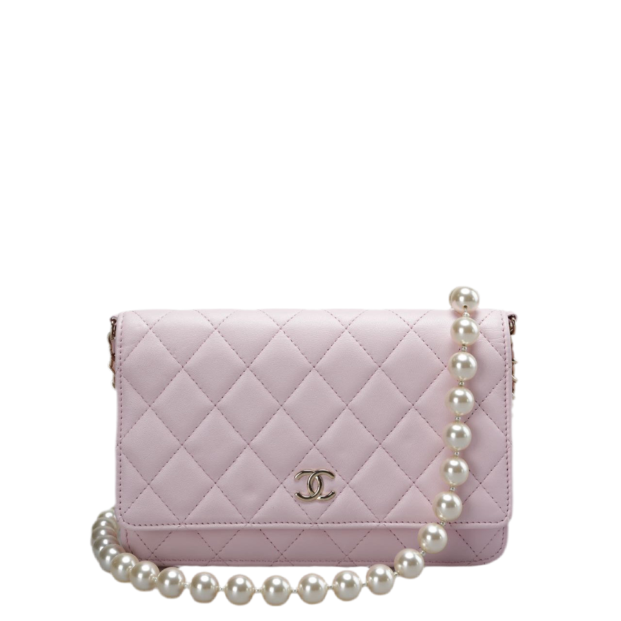 Chanel Pink Quilted Lambskin Pearl Wallet on Chain With Gold Hardware | Studio Nafay