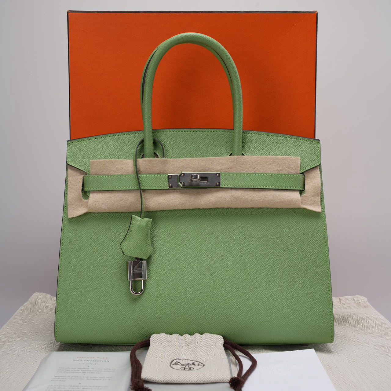 Hermes Birkin 30cm Sellier Bag In Vert Avocado Green Epsom Leather With Palladium Hardware