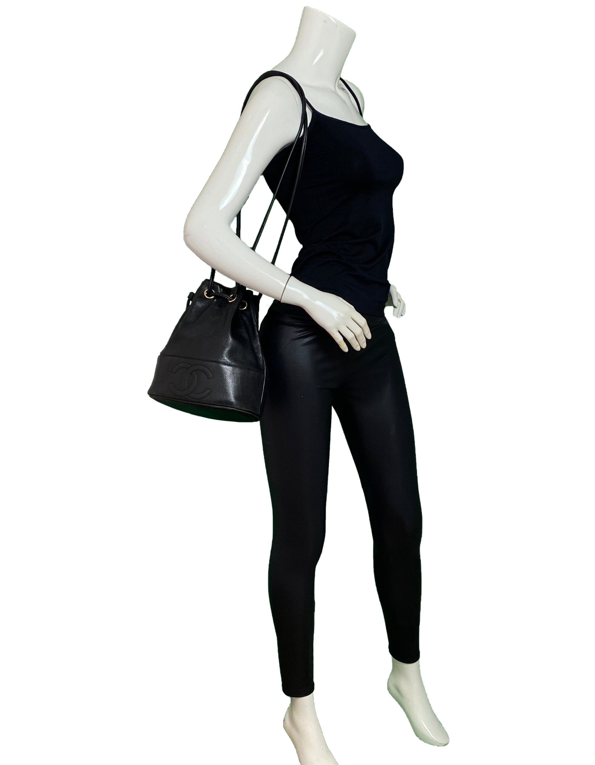 Chanel Black Caviar Leather CC Bucket Bag