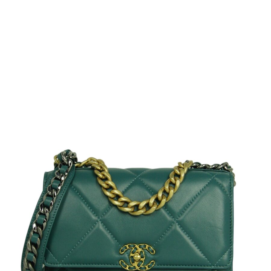 Chanel Blue-Green Lambskin Quilted 19 Wallet On Chain WOC Crossbody Bag | Studio Nafay
